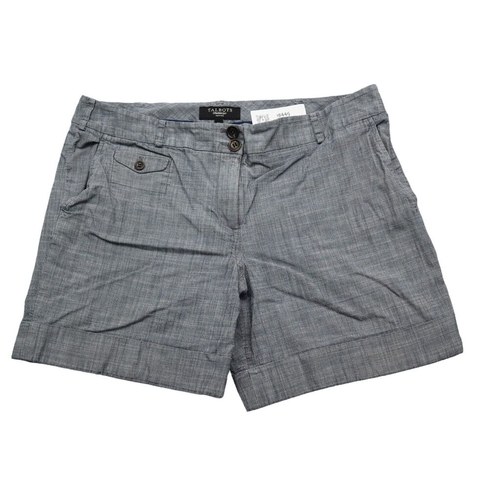 Talbots Shorts Womens 14P Gray Mid Rise Flat Front 4 Pocket Petite Casual Chino